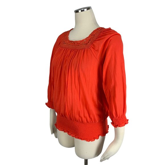 New Directions Medium Top Orange 3/4 Sleeve Crochet - Picture 2 of 6